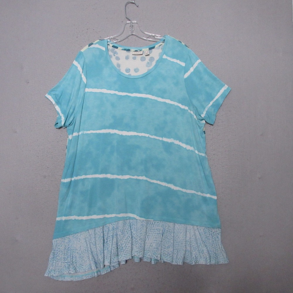 LOGO Lori Goldstein Tunic 2X Mixed Print Tie Dye Polka Dot Ruffle Hem Pocket Top